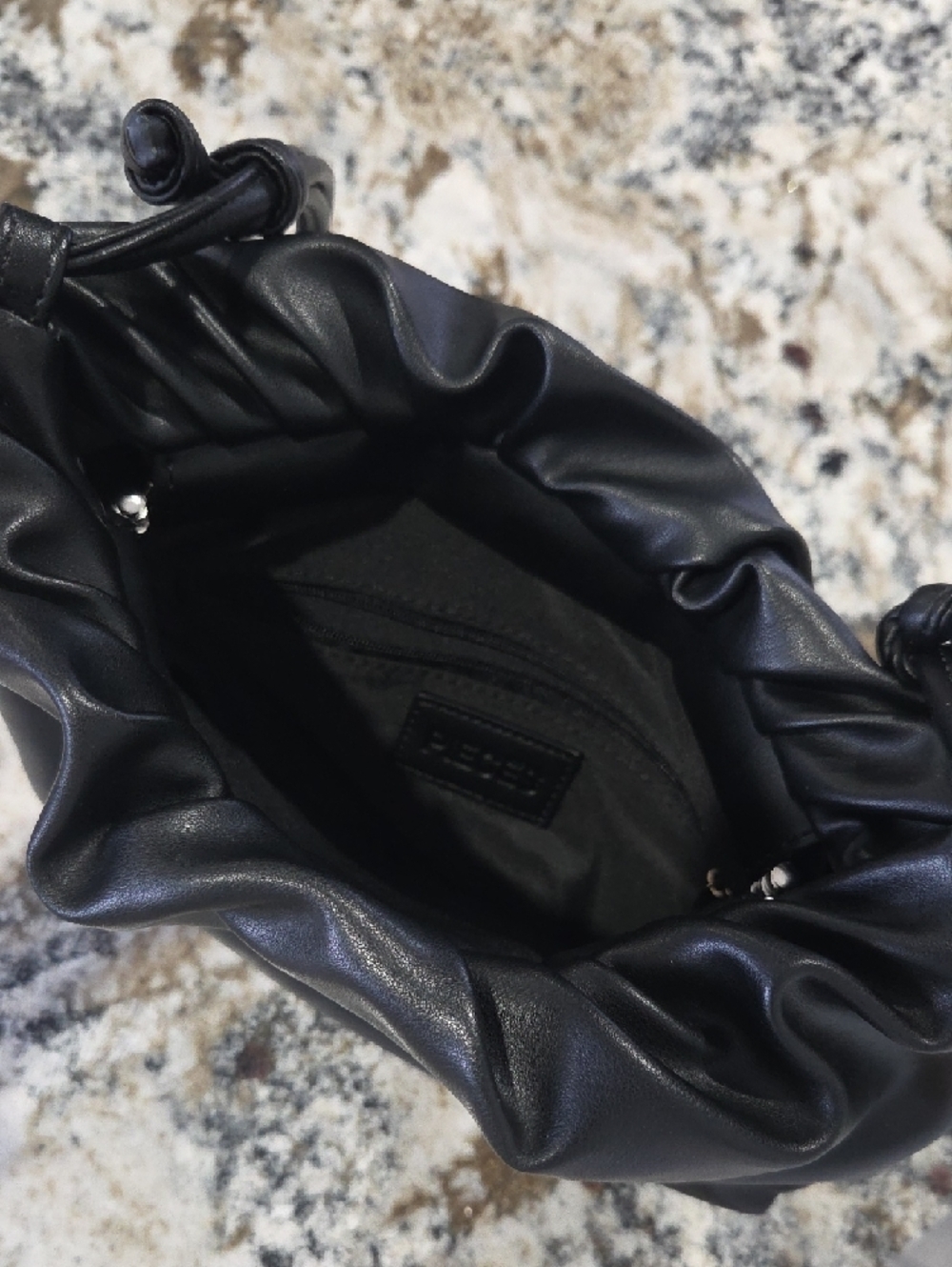 Minimalist Black Drawstring Shoulder Bag - Picture 2 of 6